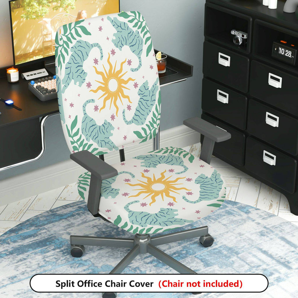 2-Piece Animal Sun Tiger Star Pattern  Computer Chair Cover Set, Seat and Backrest