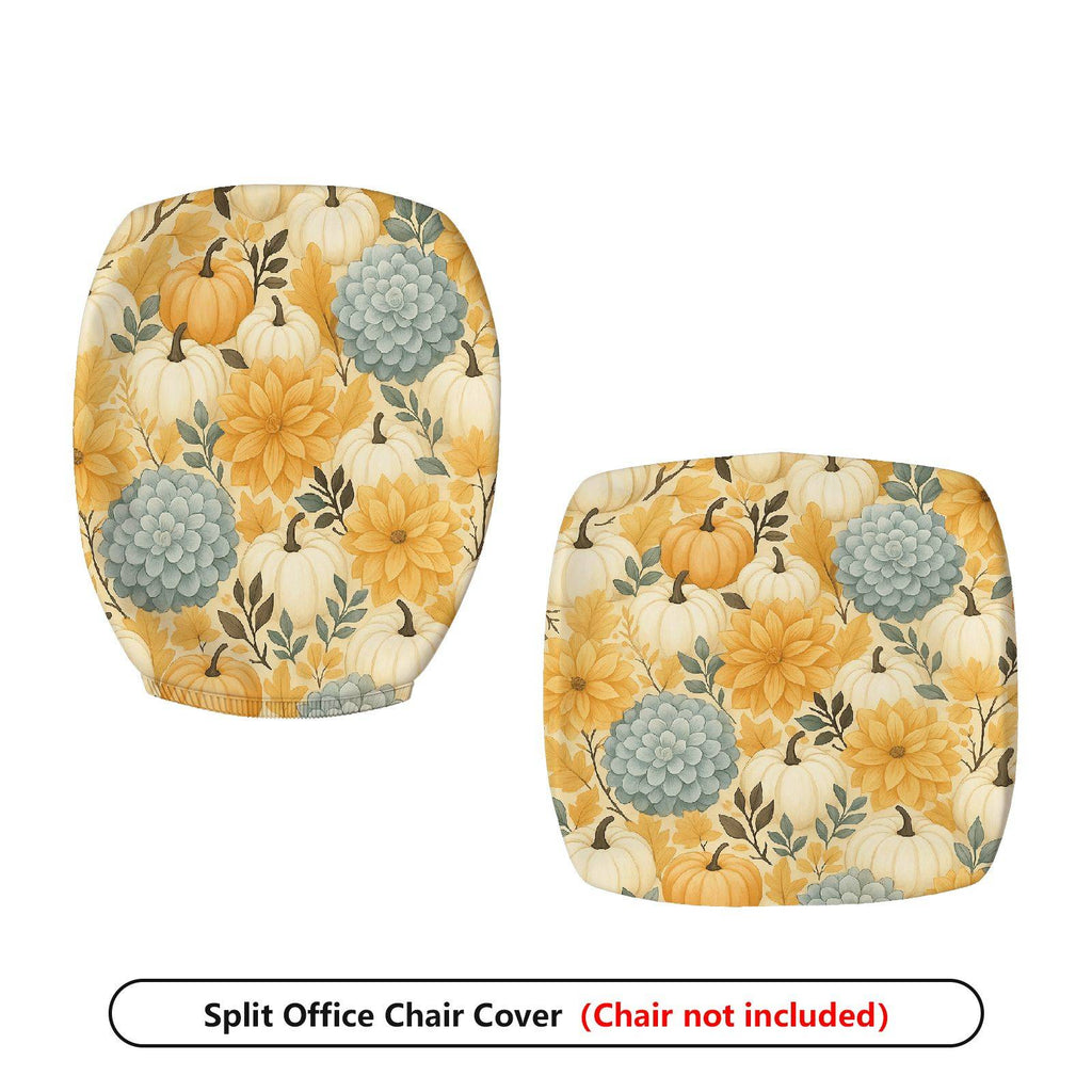 2-Piece Autumn Thanksgiving Floral Pumpkin Succulent  Computer Chair Cover Set, Seat and Backrest
