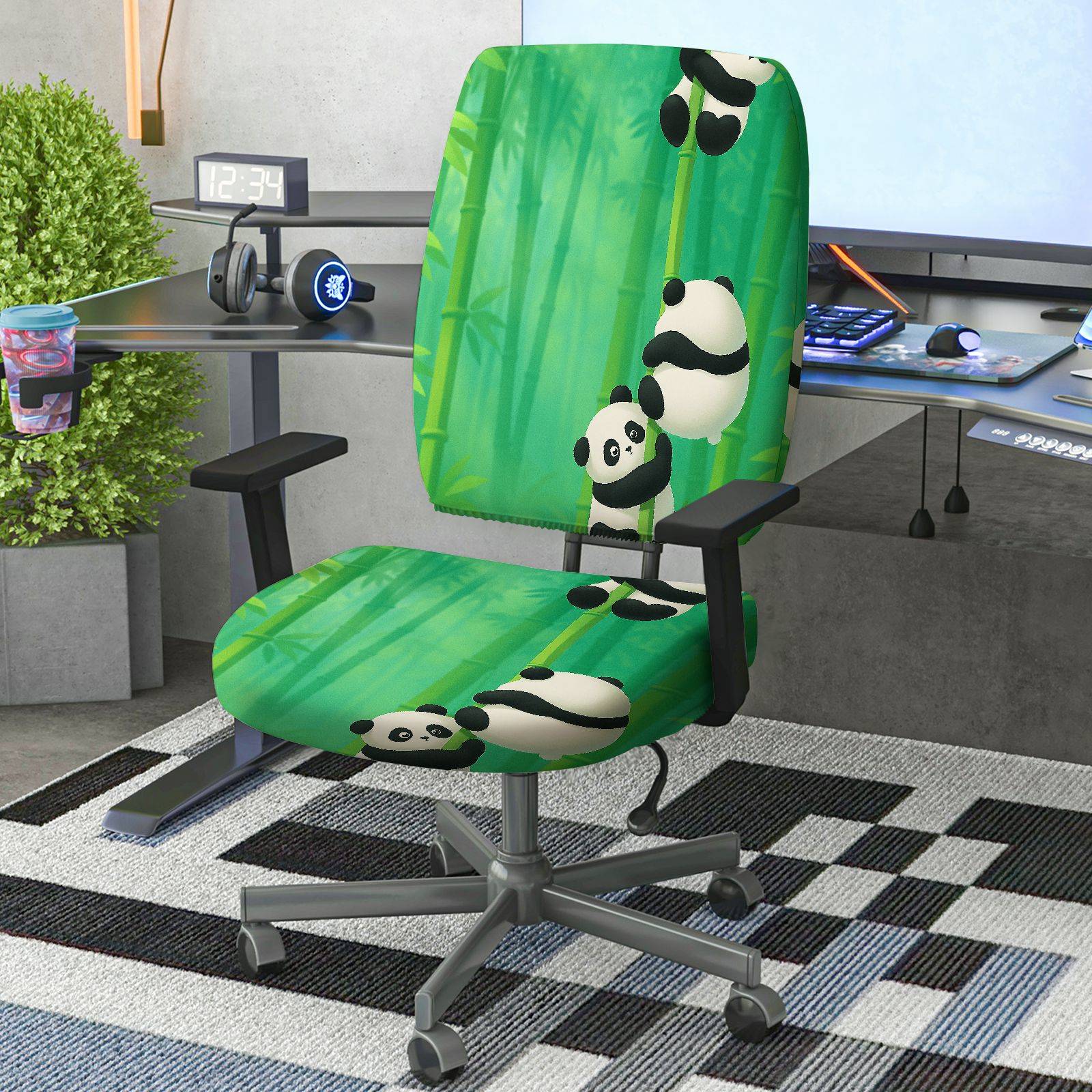 2-Piece Bamboo Panda Green Nature Animal Cute  Computer Chair Cover Set, Seat and Backrest