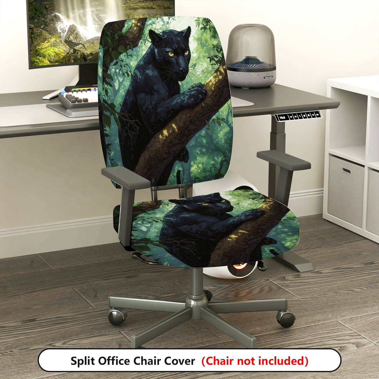 2-Piece Jungle Panther Animal Nature Wildlife Art  Computer Chair Cover Set, Seat and Backrest