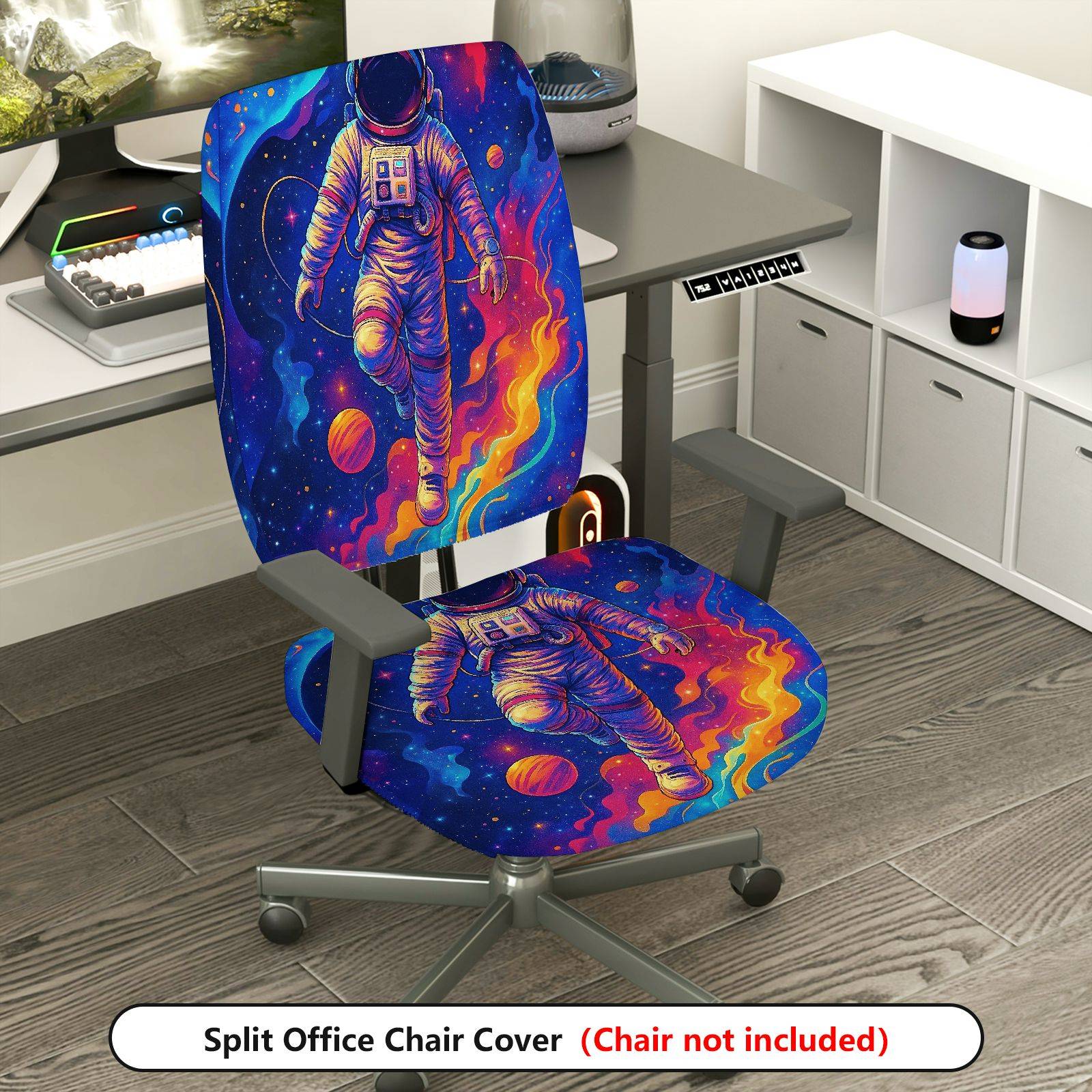 2-Piece Astronaut Galaxy Space Colorful Planet  Computer Chair Cover Set, Seat and Backrest