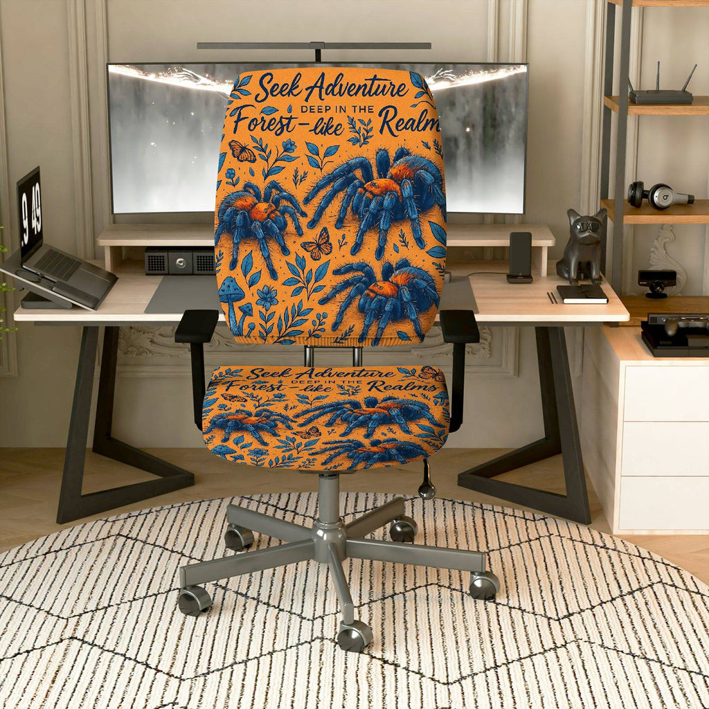 2-Piece Adventure Theme Forest Spider Pattern Halloween  Computer Chair Cover Set, Seat and Backrest