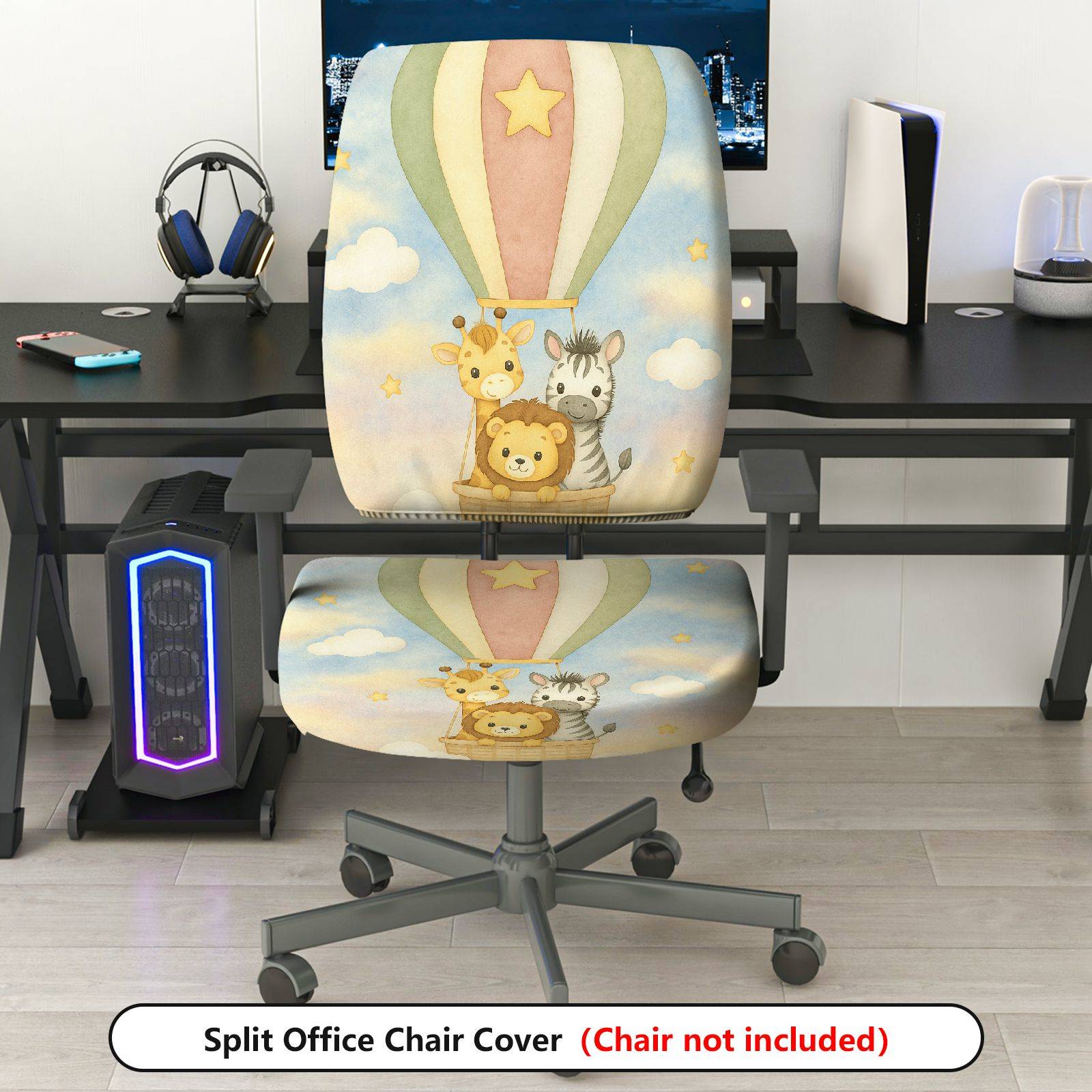 2-Piece Balloons Animals Clouds Stars  Computer Chair Cover Set, Seat and Backrest