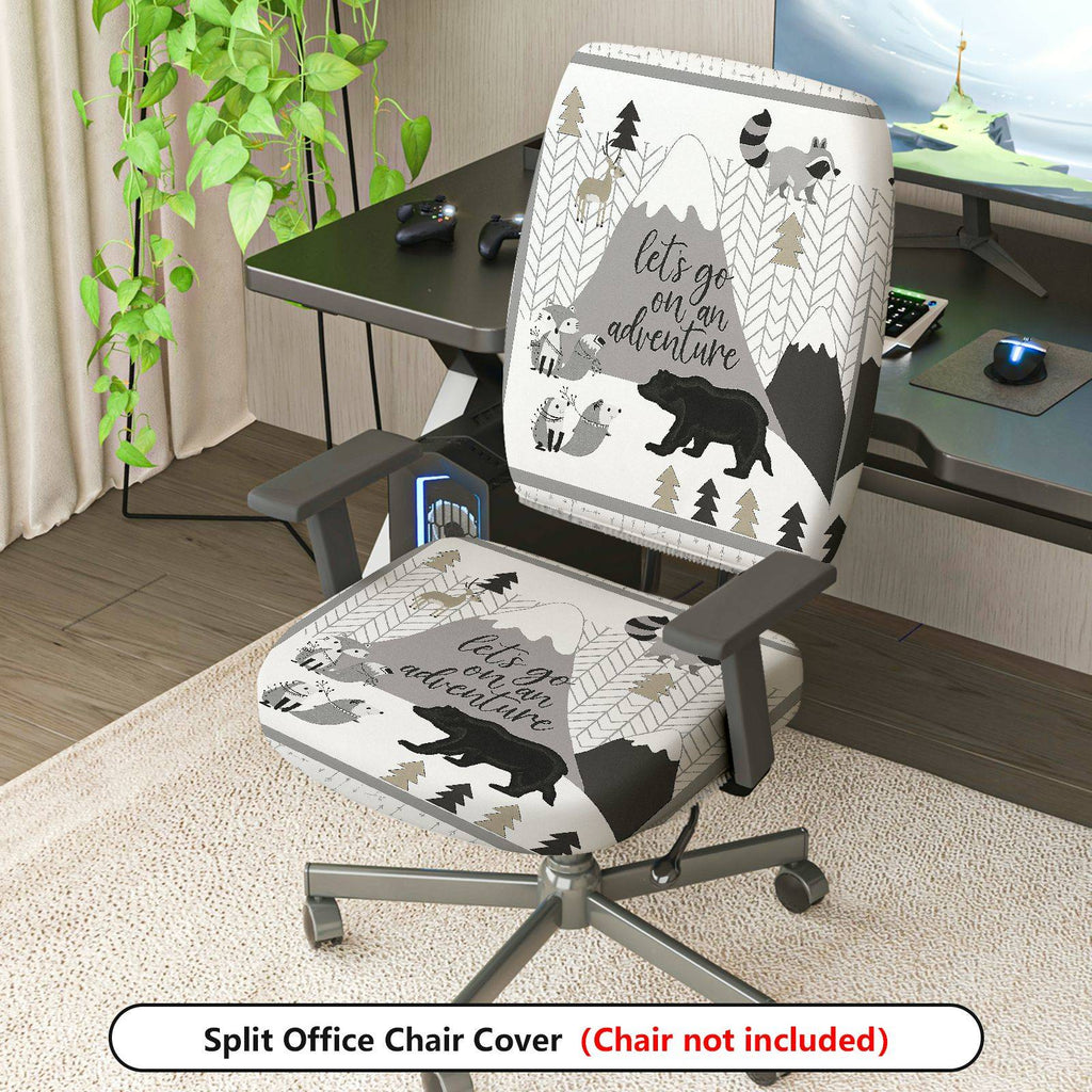 2-Piece Adventure Forest Mountain Animal Bear  Computer Chair Cover Set, Seat and Backrest