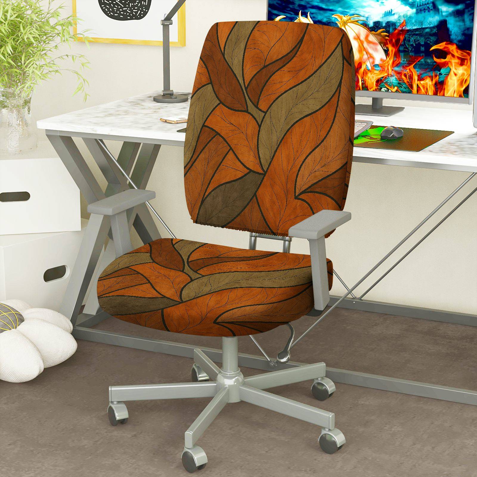2-Piece Autumn Leaves Pattern Decorative  Computer Chair Cover Set, Seat and Backrest