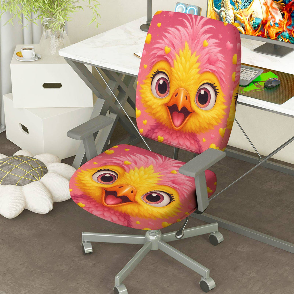 2-Piece Animal Pink Yellow Heart Cute  Computer Chair Cover Set, Seat and Backrest