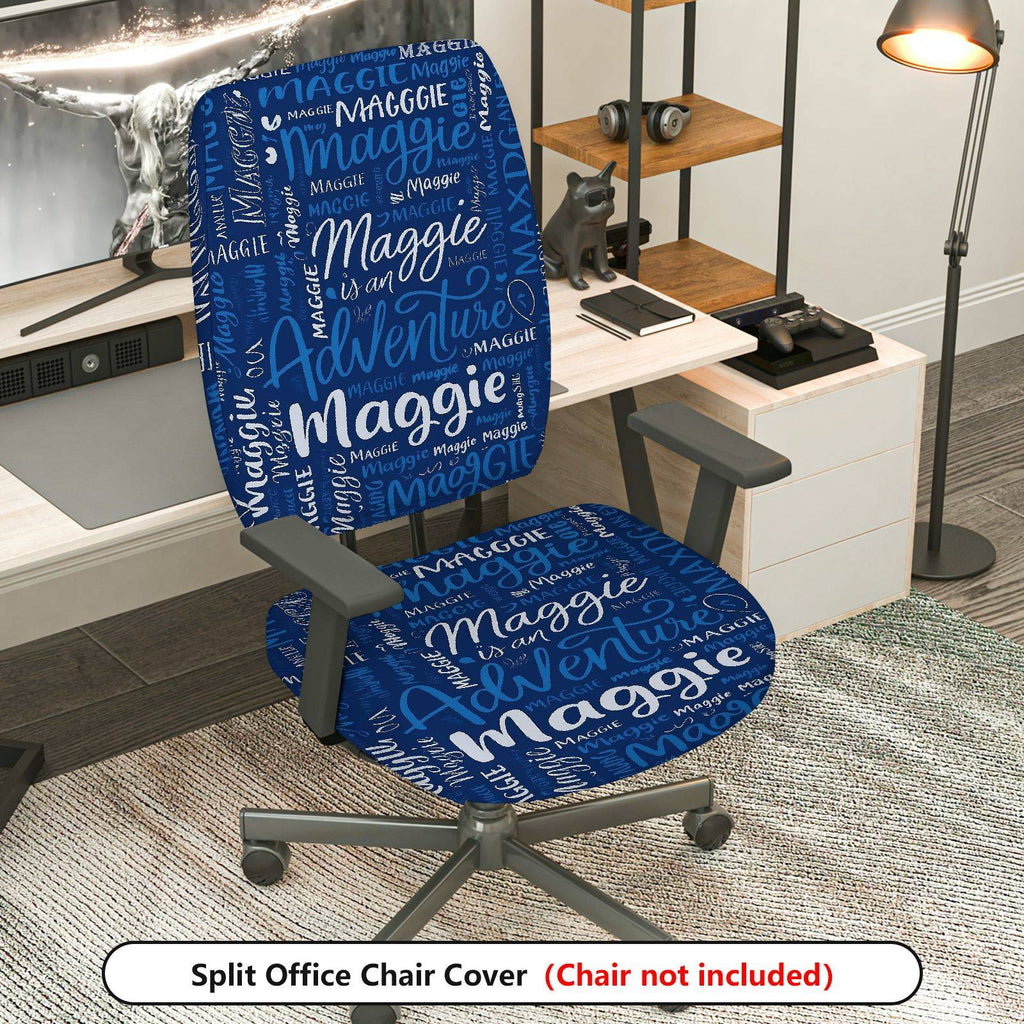 2-Piece Adventure Maggie Blue Letter Pattern  Computer Chair Cover Set, Seat and Backrest