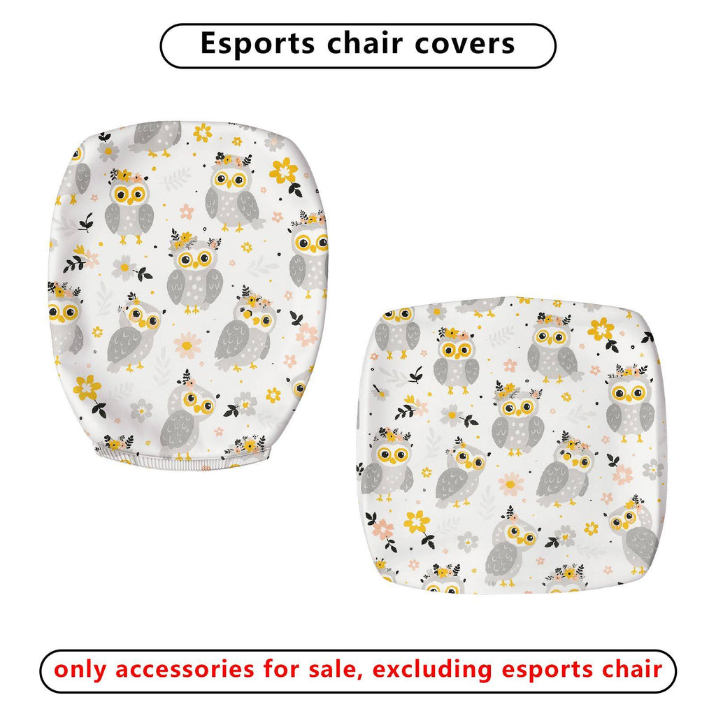 2-Piece Animal Floral Creative Cute Owl  Computer Chair Cover Set, Seat and Backrest