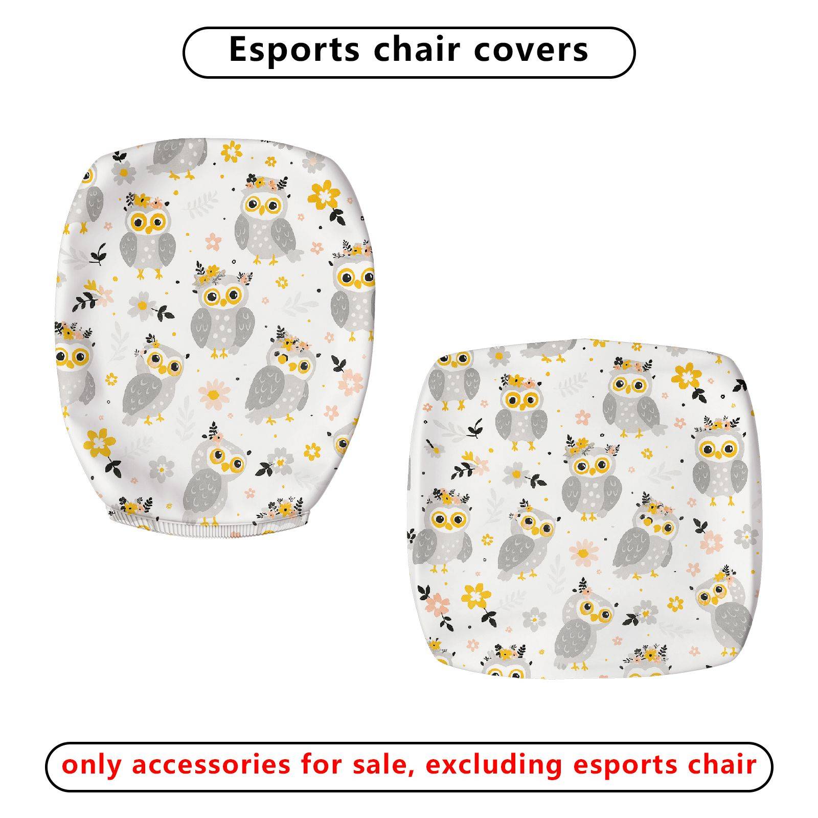 2-Piece Animal Floral Creative Cute Owl  Computer Chair Cover Set, Seat and Backrest