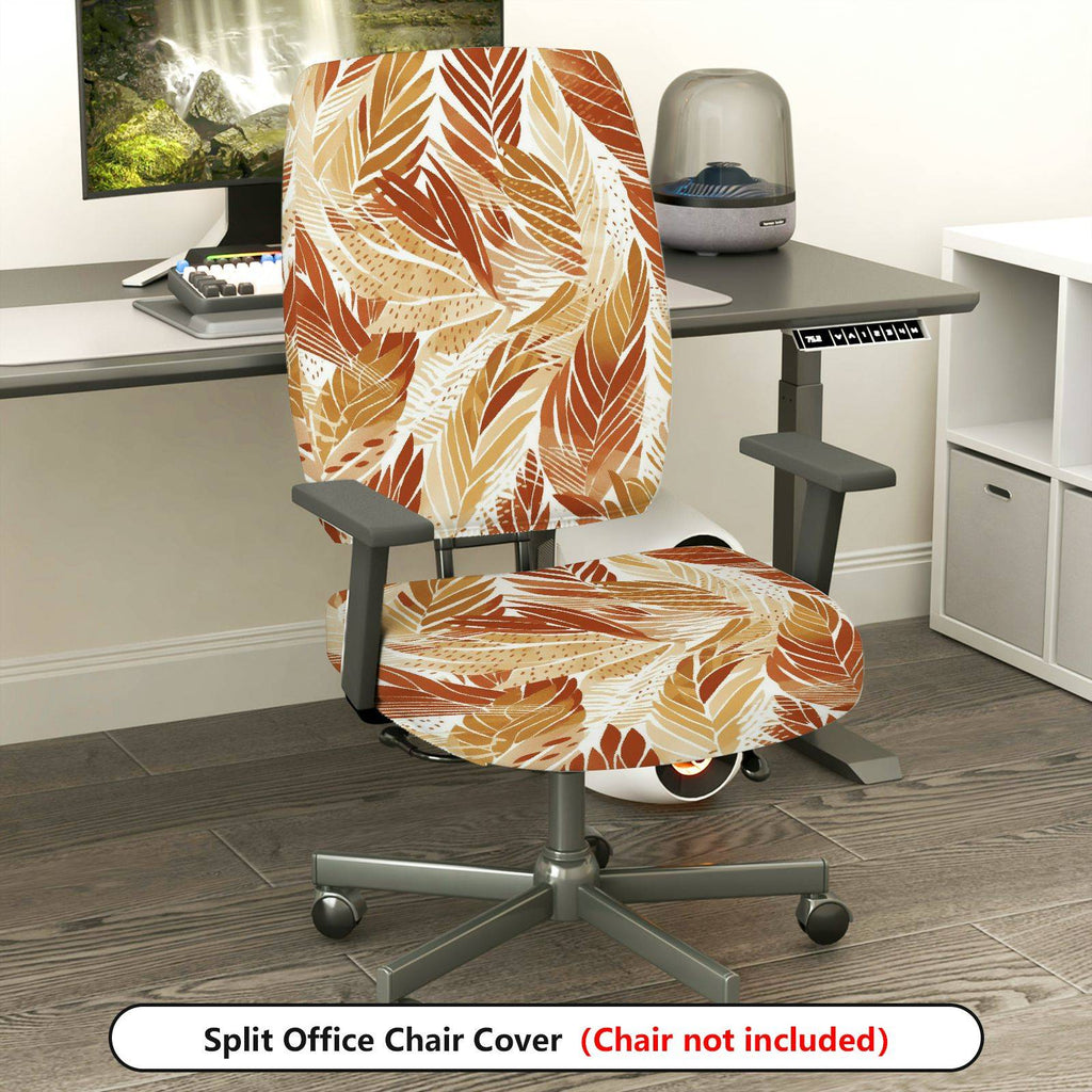 2-Piece Autumn Tropical Leaves Pattern Decorative  Computer Chair Cover Set, Seat and Backrest