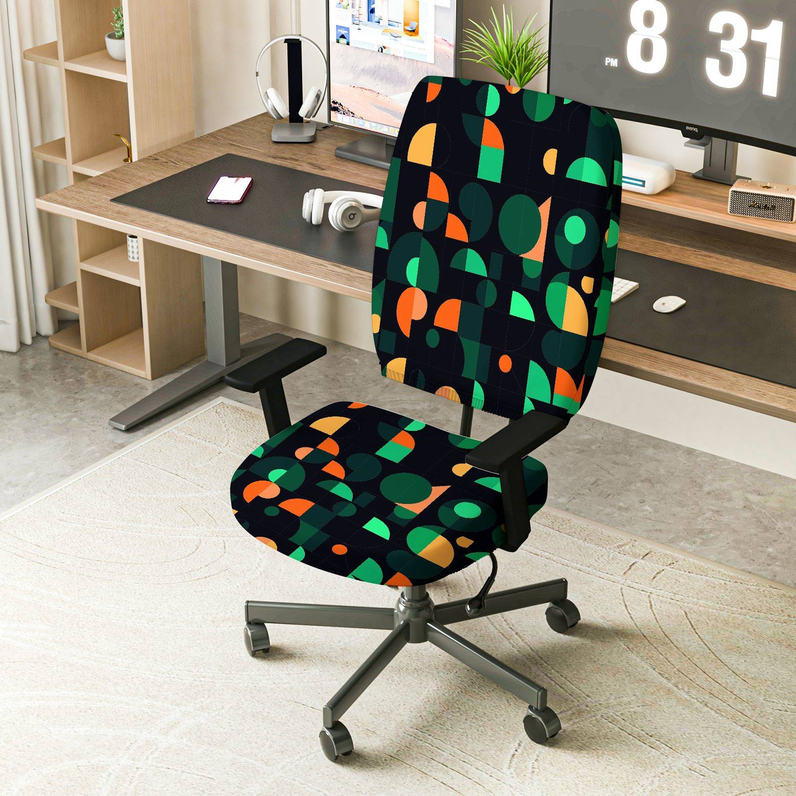 2-Piece Geometric Pattern Modern Art Colorful Vibrant Stylish  Computer Chair Cover Set, Seat and Backrest