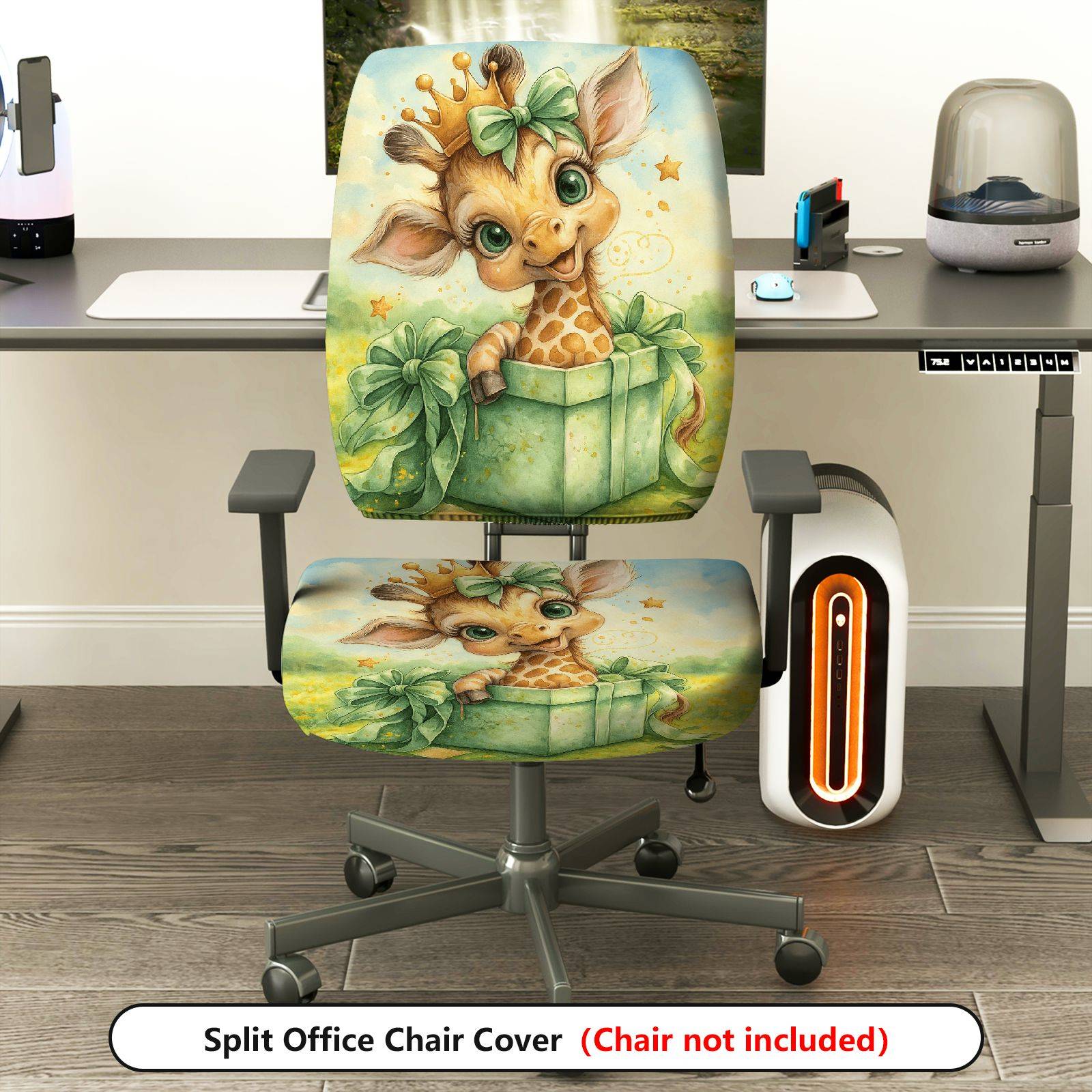 2-Piece Animal Star Gift Crown  Computer Chair Cover Set, Seat and Backrest