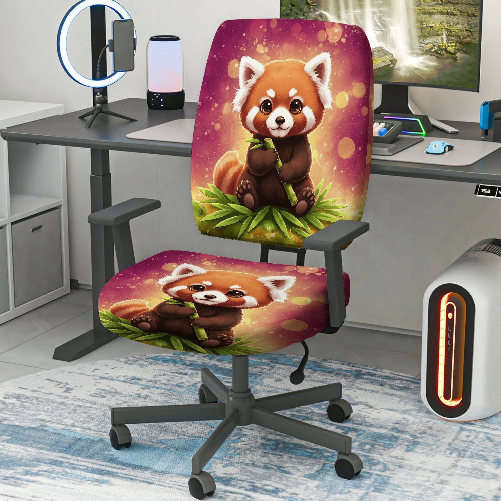 2-Piece Cute Red Panda Animal  Computer Chair Cover Set, Seat and Backrest