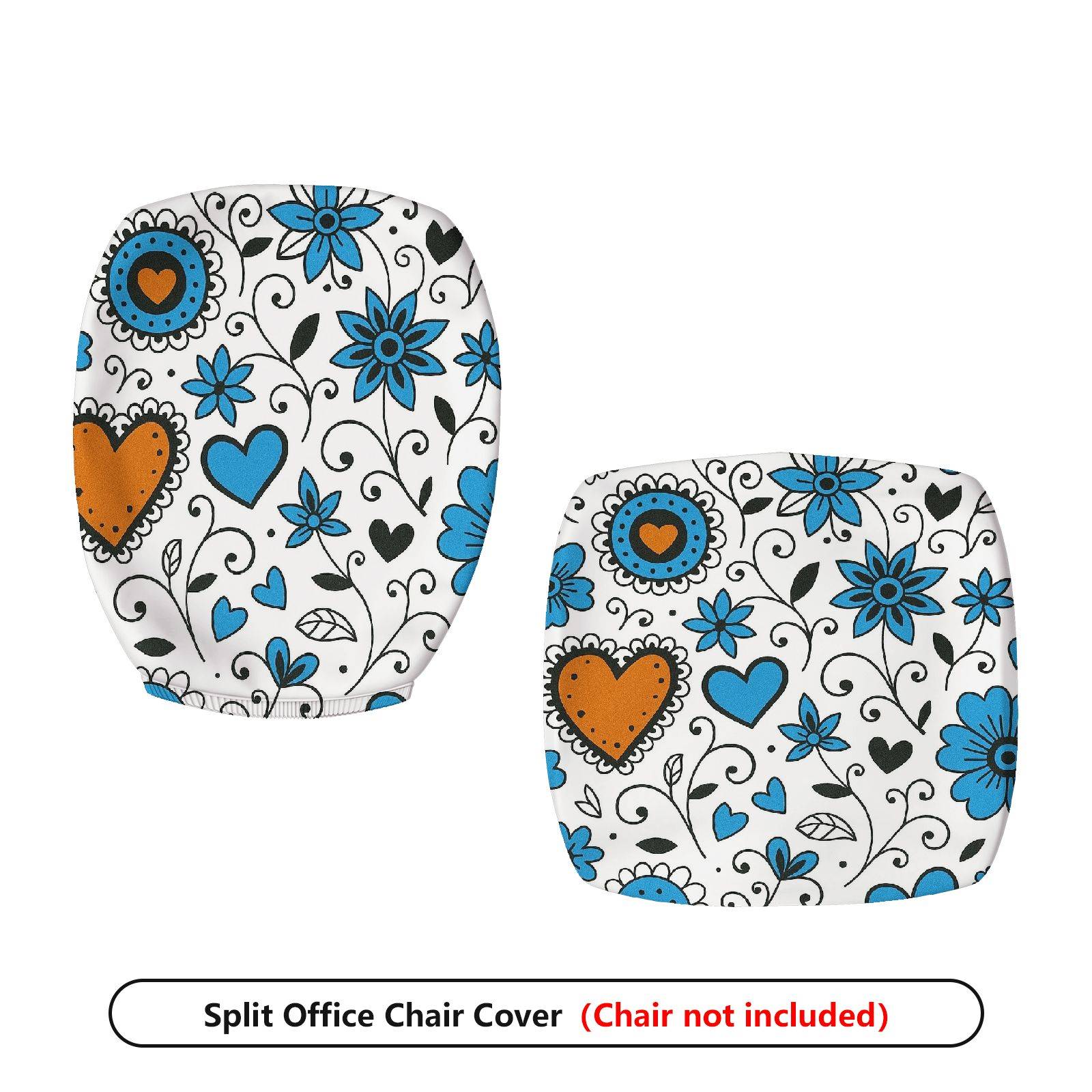 2-Piece Heart Floral Blue Black  Computer Chair Cover Set, Seat and Backrest