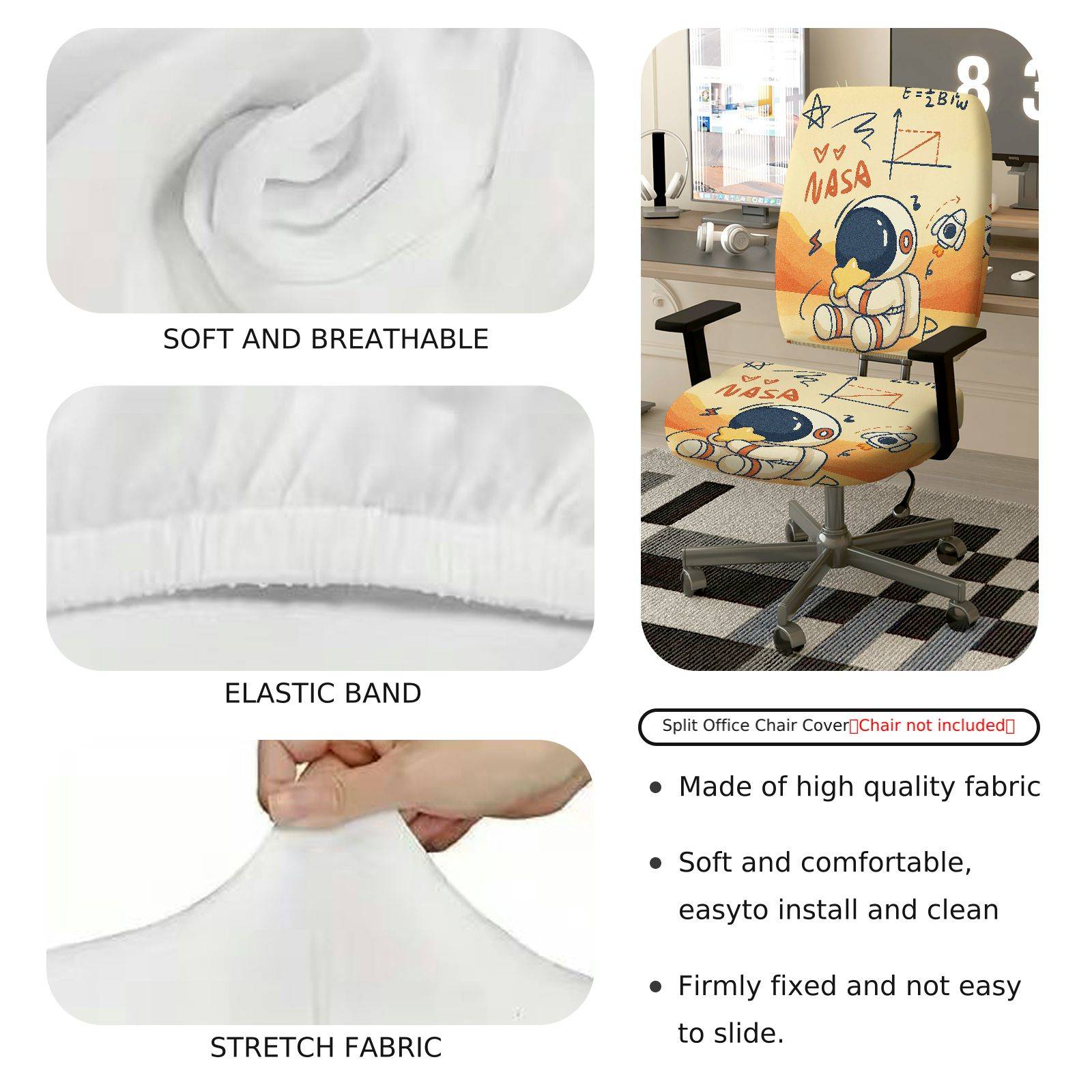 2-Piece Astronaut Space Rocket NASA Star  Computer Chair Cover Set, Seat and Backrest