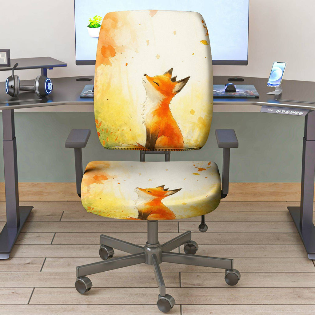 2-Piece Fox Pattern Design Art Animal  Computer Chair Cover Set, Seat and Backrest