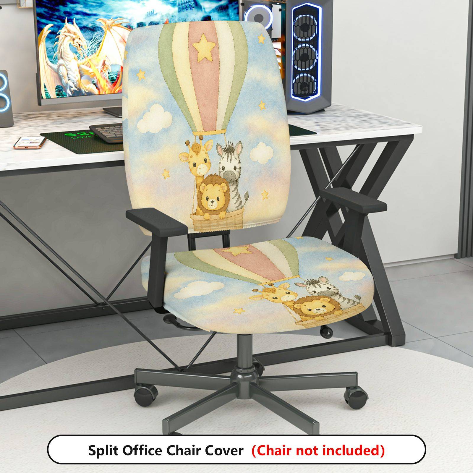 2-Piece Balloons Animals Clouds Stars  Computer Chair Cover Set, Seat and Backrest