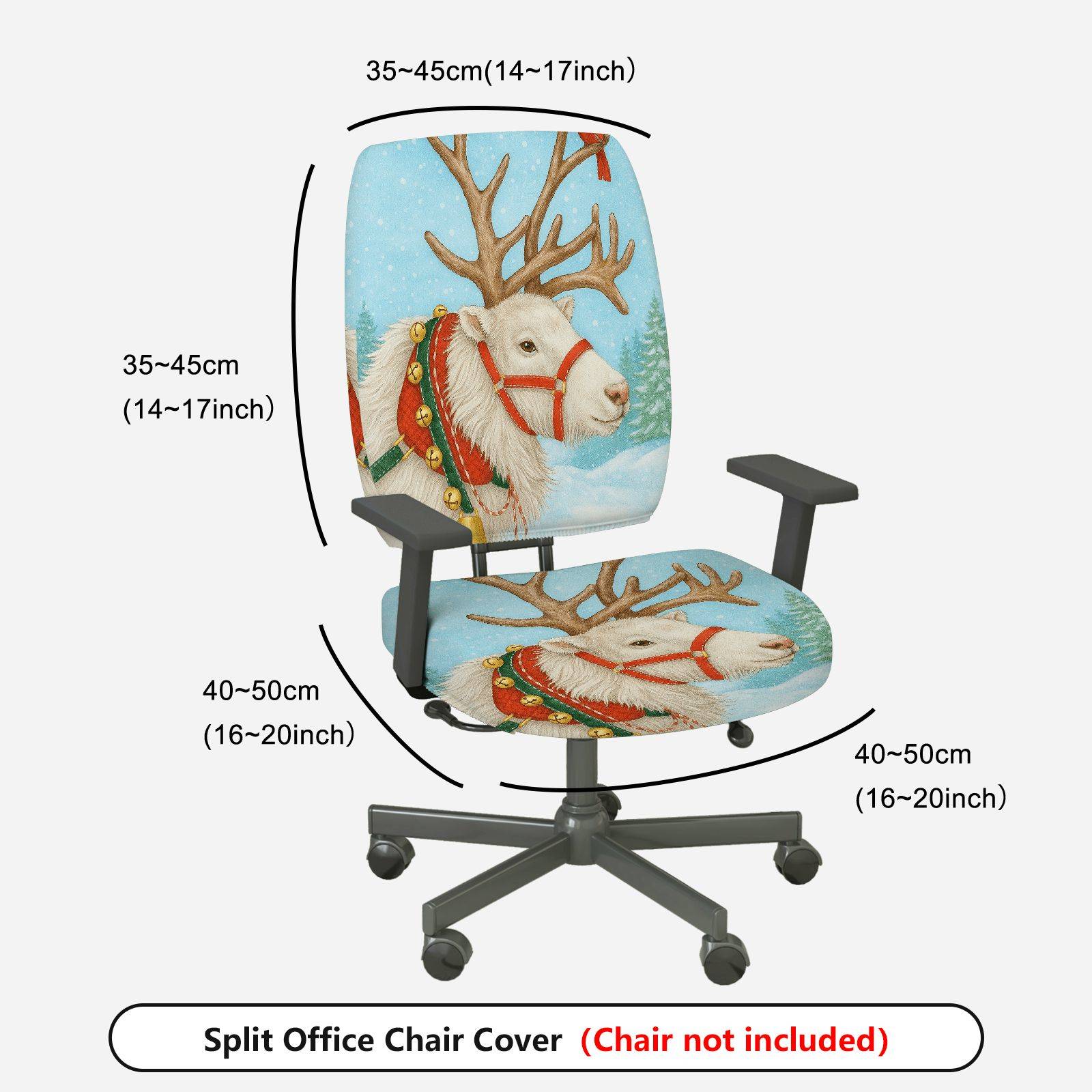 2-Piece Christmas Reindeer Snowy Forest Holiday Decorative  Computer Chair Cover Set, Seat and Backrest