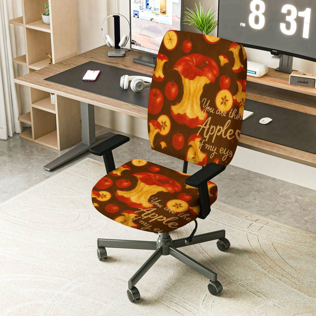 2-Piece Apple Fruit Print Inspirational Quote Red  Computer Chair Cover Set, Seat and Backrest