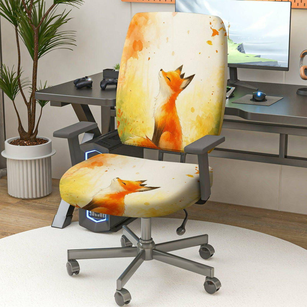 2-Piece Fox Pattern Design Art Animal  Computer Chair Cover Set, Seat and Backrest