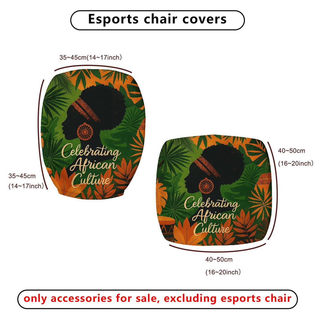 2-Piece African Culture Tribal Pattern Green Orange  Computer Chair Cover Set, Seat and Backrest
