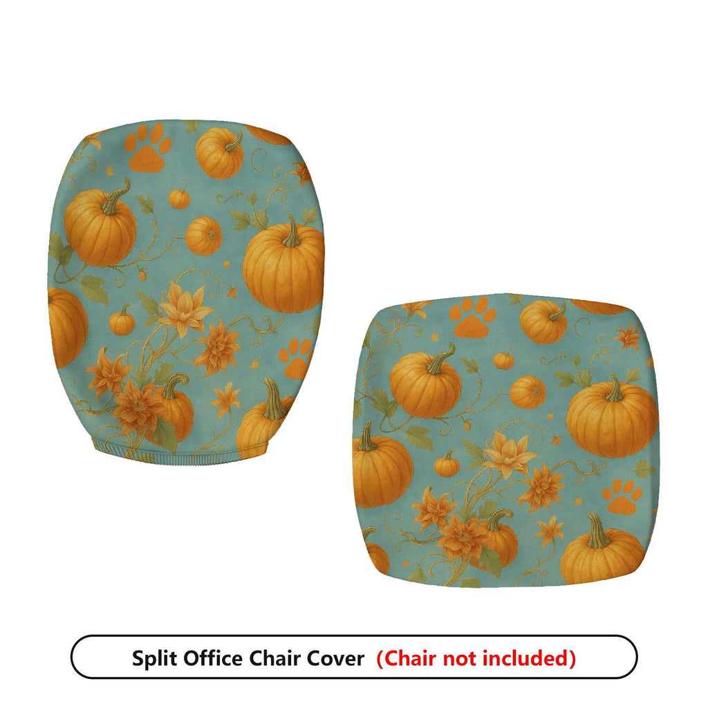 2-Piece Autumn Pumpkin Leaves Festive Decorative  Computer Chair Cover Set, Seat and Backrest