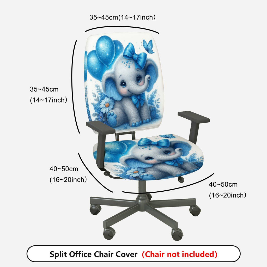 2-Piece Cute Elephant Blue Flowers Butterfly Balloons  Computer Chair Cover Set, Seat and Backrest