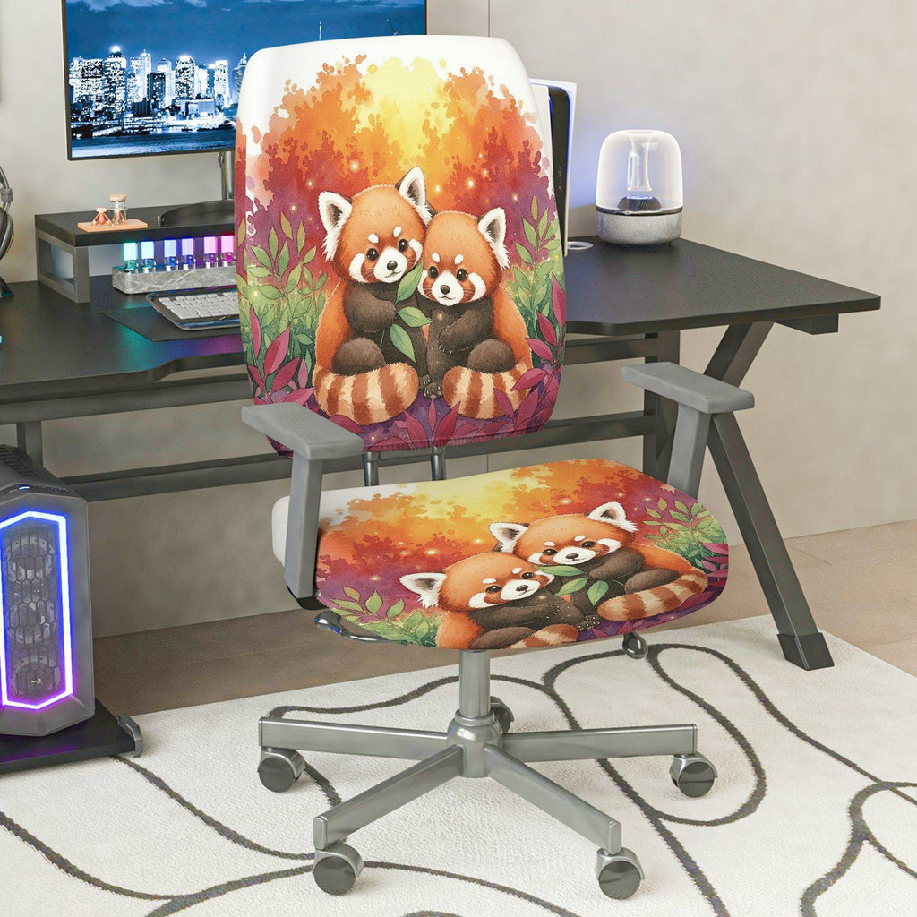 2-Piece Red Panda Autumn Forest Cute Animal Nature Art  Computer Chair Cover Set, Seat and Backrest