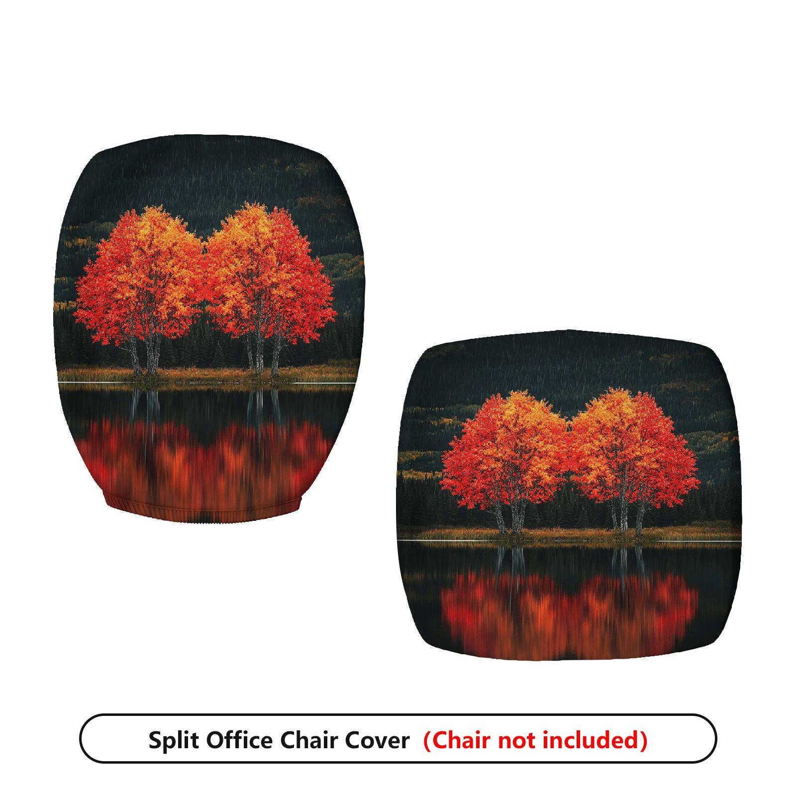 2-Piece Autumn Tree Lake Reflection Scenic  Computer Chair Cover Set, Seat and Backrest