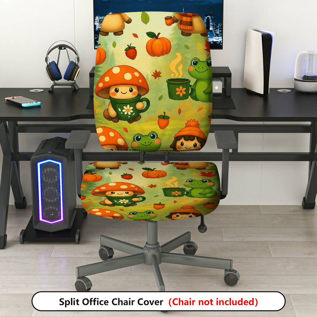 2-Piece Autumn Mushroom Frog Pumpkin Cute  Computer Chair Cover Set, Seat and Backrest