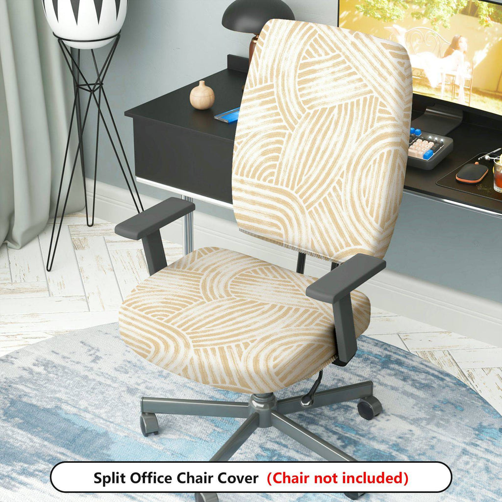 2-Piece Abstract Geometric White Beige Modern Stylish  Computer Chair Cover Set, Seat and Backrest