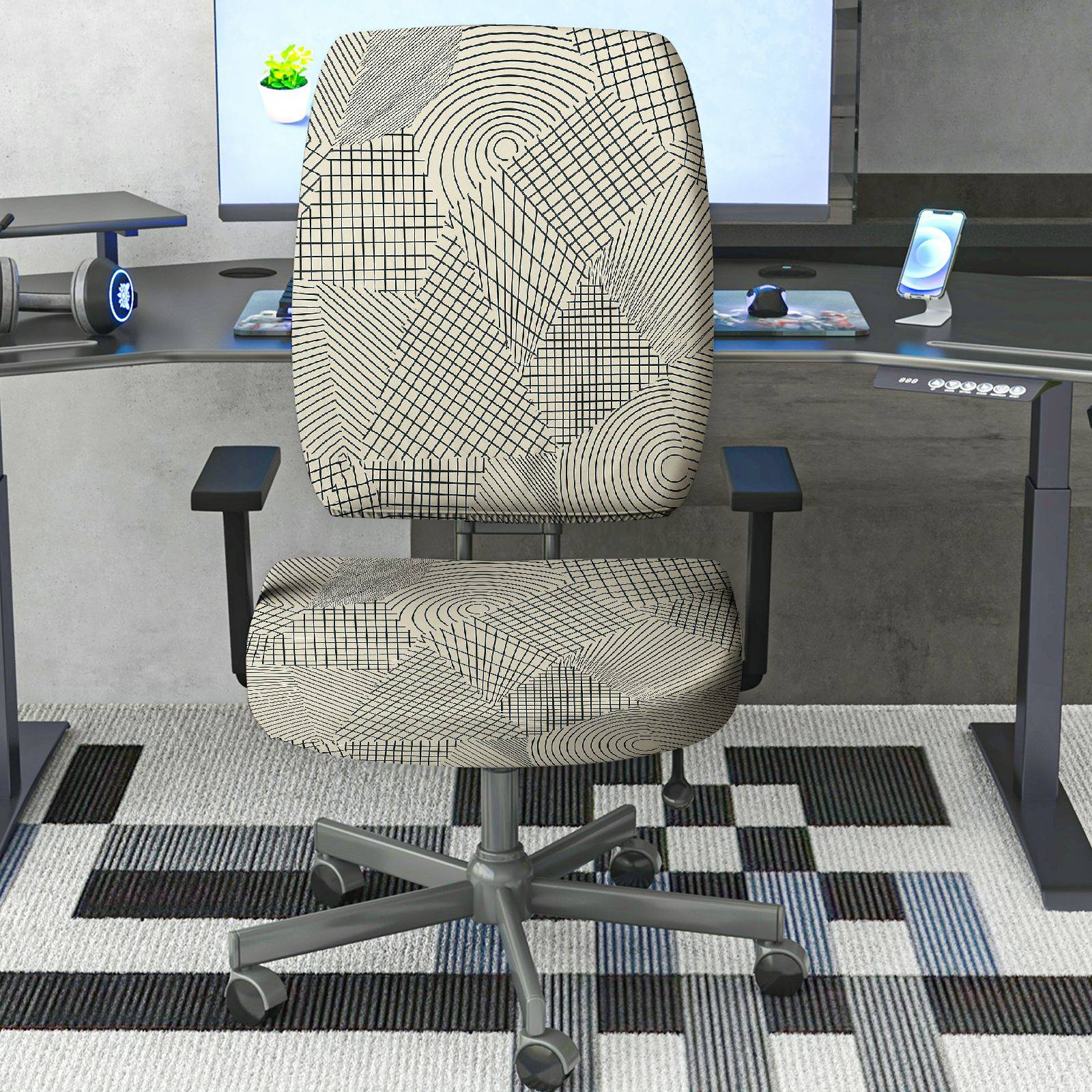 2-Piece Geometric Pattern Modern Design  Computer Chair Cover Set, Seat and Backrest