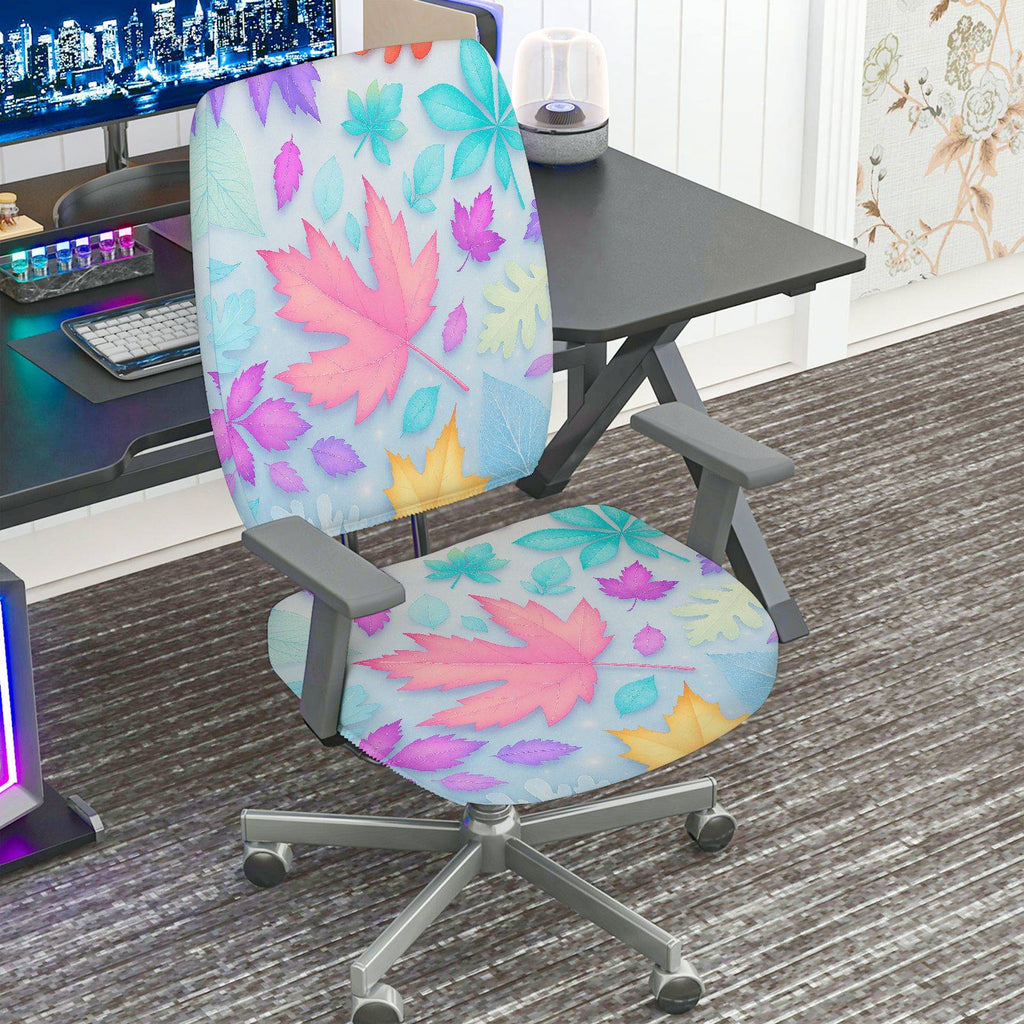2-Piece Autumn Leaves Floral Pattern Colorful Design  Computer Chair Cover Set, Seat and Backrest