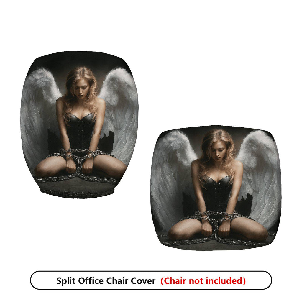 2-Piece Angel Wings Chains Black White Gothic  Computer Chair Cover Set, Seat and Backrest