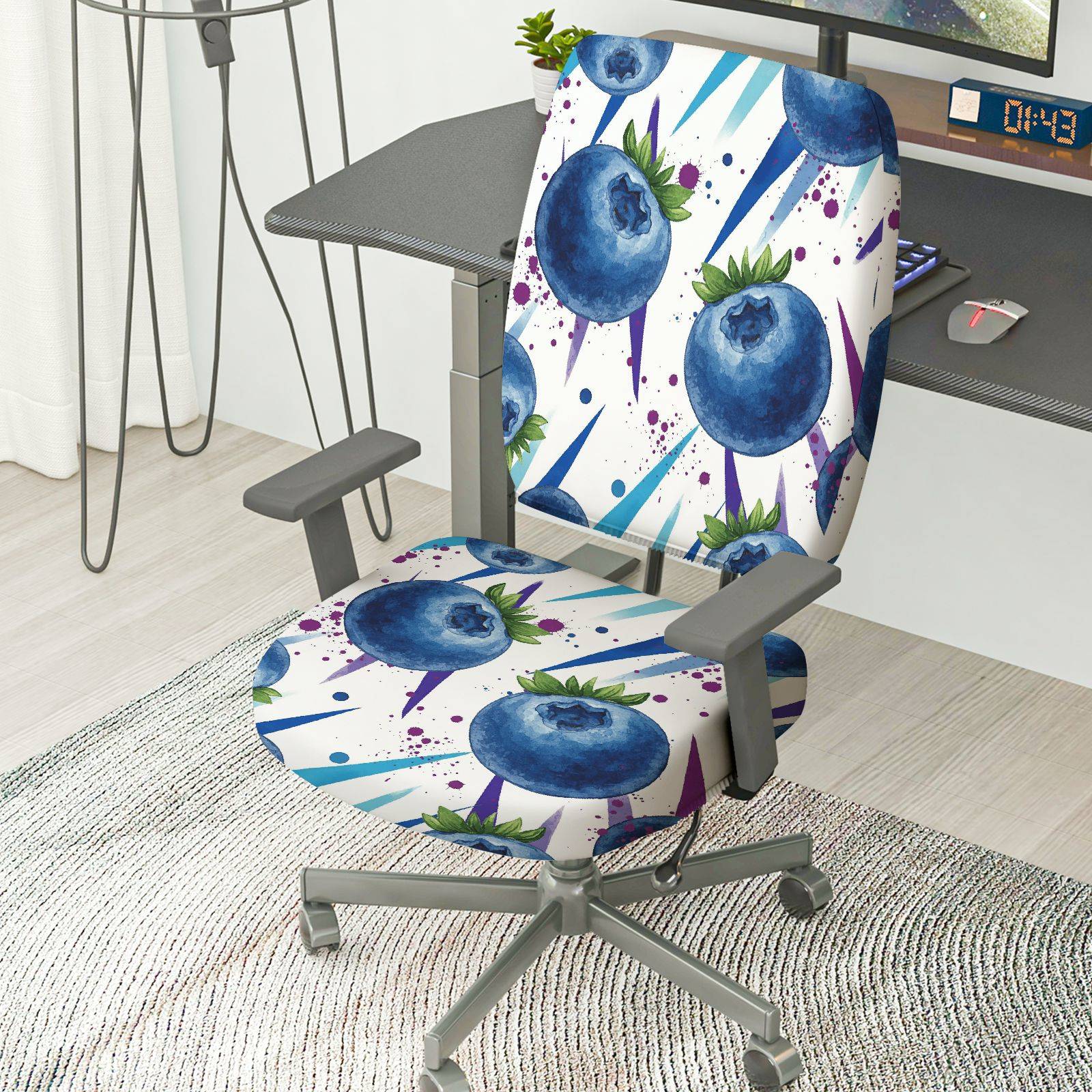 2-Piece Blueberry Fruit Abstract Geometric Art Modern  Computer Chair Cover Set, Seat and Backrest