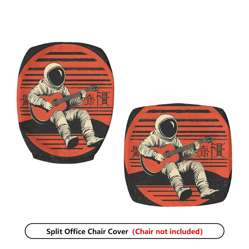 2-Piece Astronaut Guitar Space Red Orange  Computer Chair Cover Set, Seat and Backrest