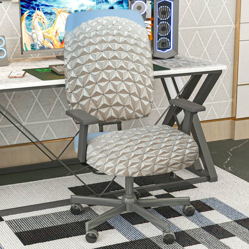 2-Piece Geometric Pattern Gray Design Decorative  Computer Chair Cover Set, Seat and Backrest