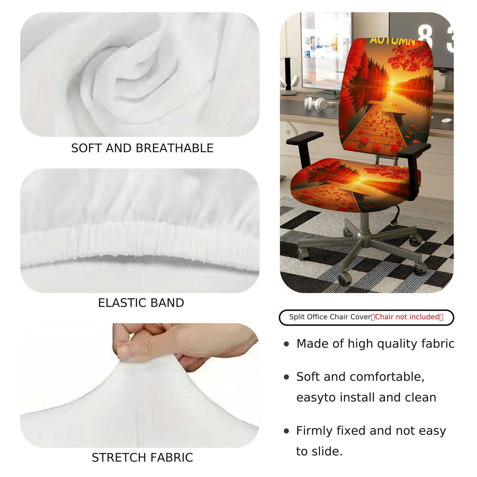 2-Piece Autumn Sunset Lake Nature Scenery  Computer Chair Cover Set, Seat and Backrest