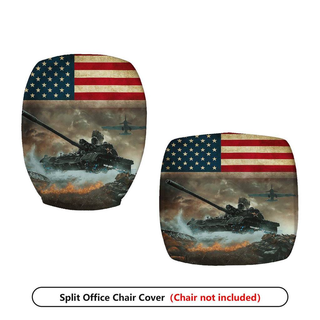 2-Piece American Flag Army Tank Battle Airplane  Computer Chair Cover Set, Seat and Backrest