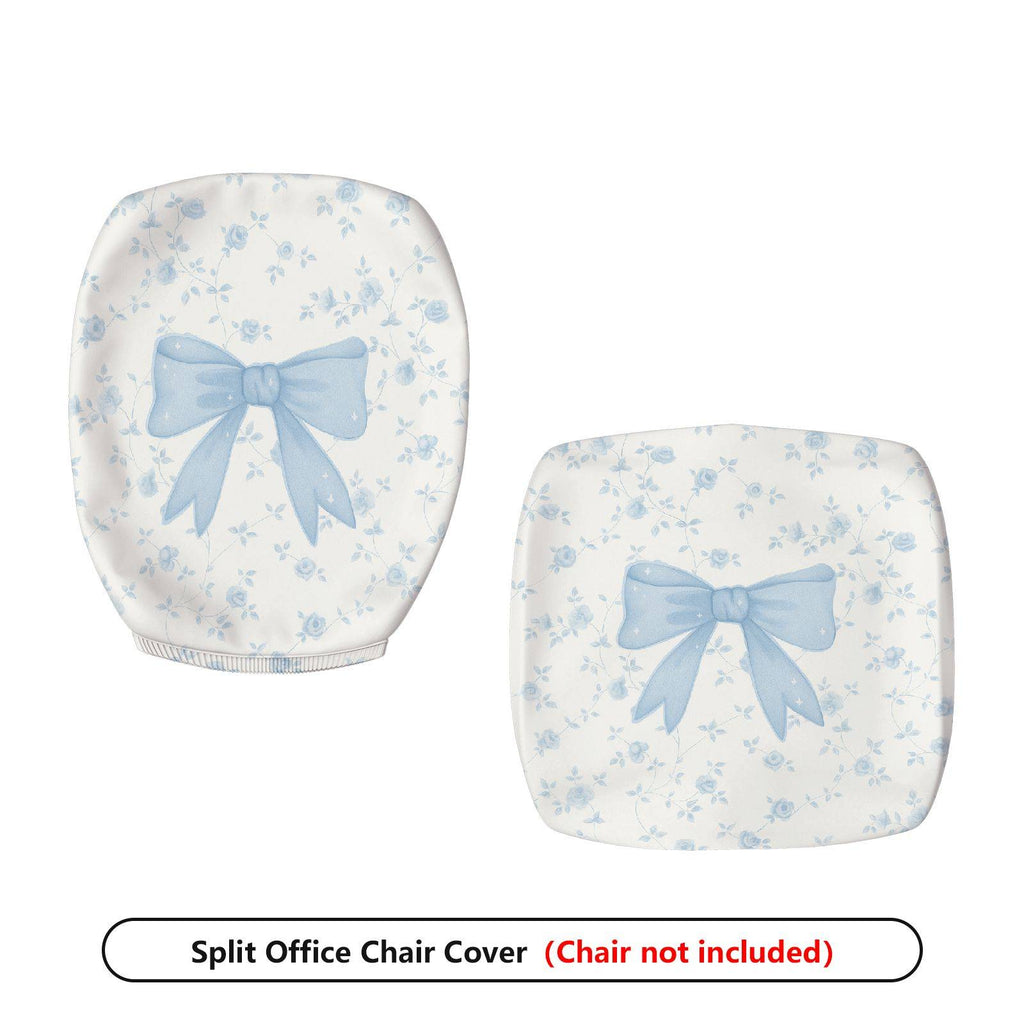 2-Piece Floral Bowknot Pattern Blue White Cute  Computer Chair Cover Set, Seat and Backrest