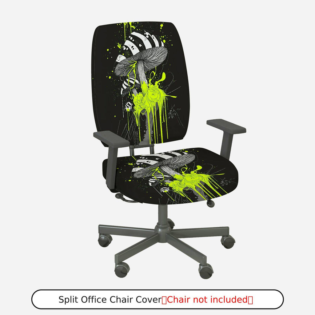 2-Piece Abstract Psychedelic Mushroom Art Green Splash Black  Computer Chair Cover Set, Seat and Backrest
