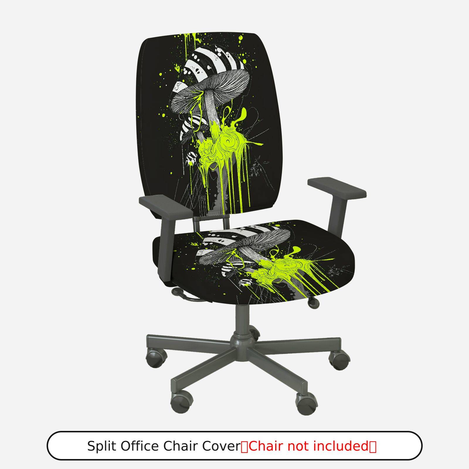 2-Piece Abstract Psychedelic Mushroom Art Green Splash Black  Computer Chair Cover Set, Seat and Backrest