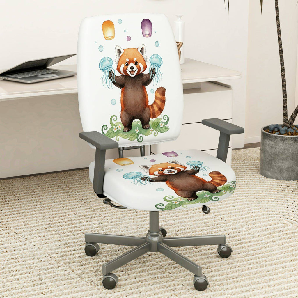 2-Piece Animal Red Panda Jellyfish Lantern  Computer Chair Cover Set, Seat and Backrest