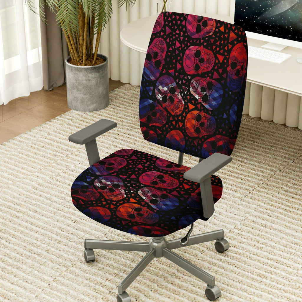 2-Piece Skulls Geometric Pattern Halloween Party Fun  Computer Chair Cover Set, Seat and Backrest