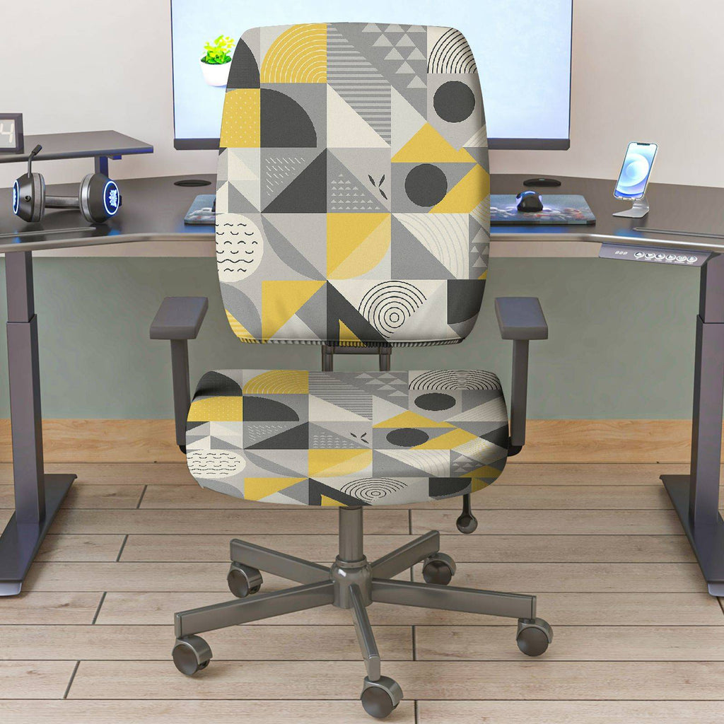2-Piece Modern Geometric Colorful Stylish Artistic  Computer Chair Cover Set, Seat and Backrest