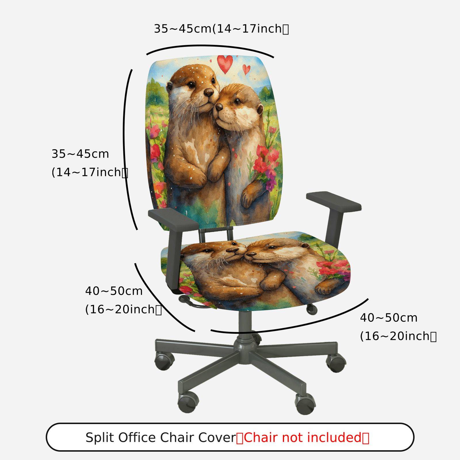 2-Piece Adorable Otter Heart Nature Floral  Computer Chair Cover Set, Seat and Backrest