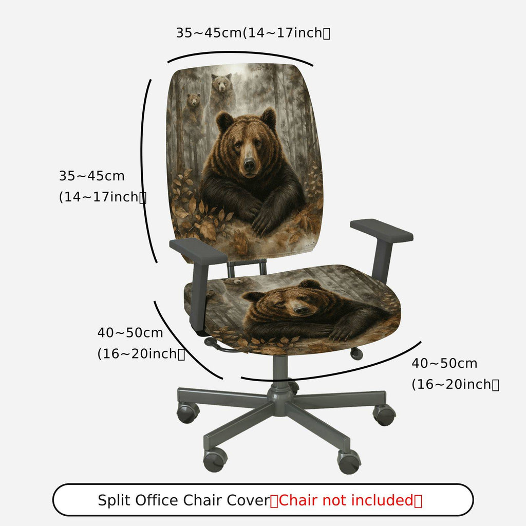 2-Piece Animal Forest Bear Nature Design  Computer Chair Cover Set, Seat and Backrest