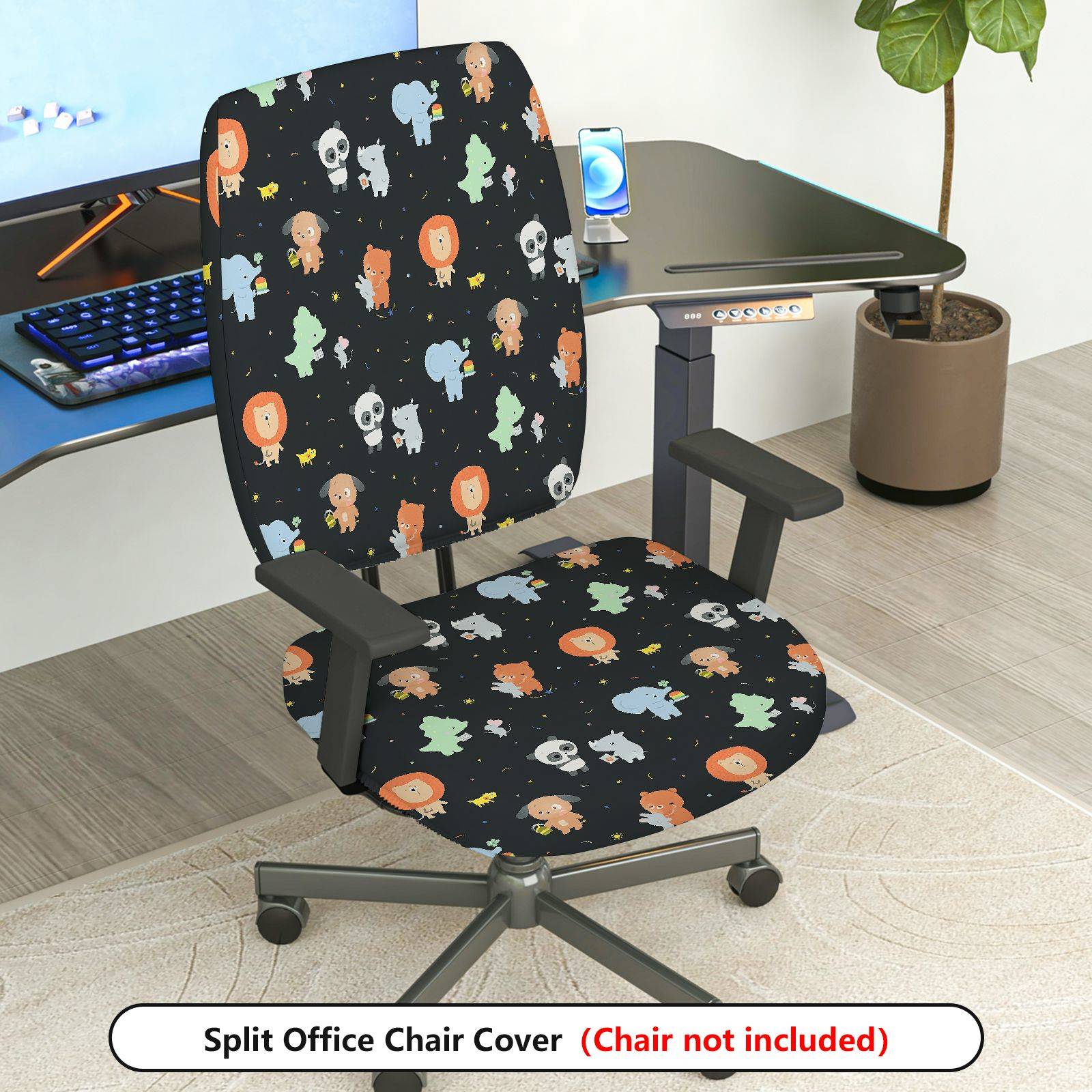 2-Piece Animal Cute  Computer Chair Cover Set, Seat and Backrest