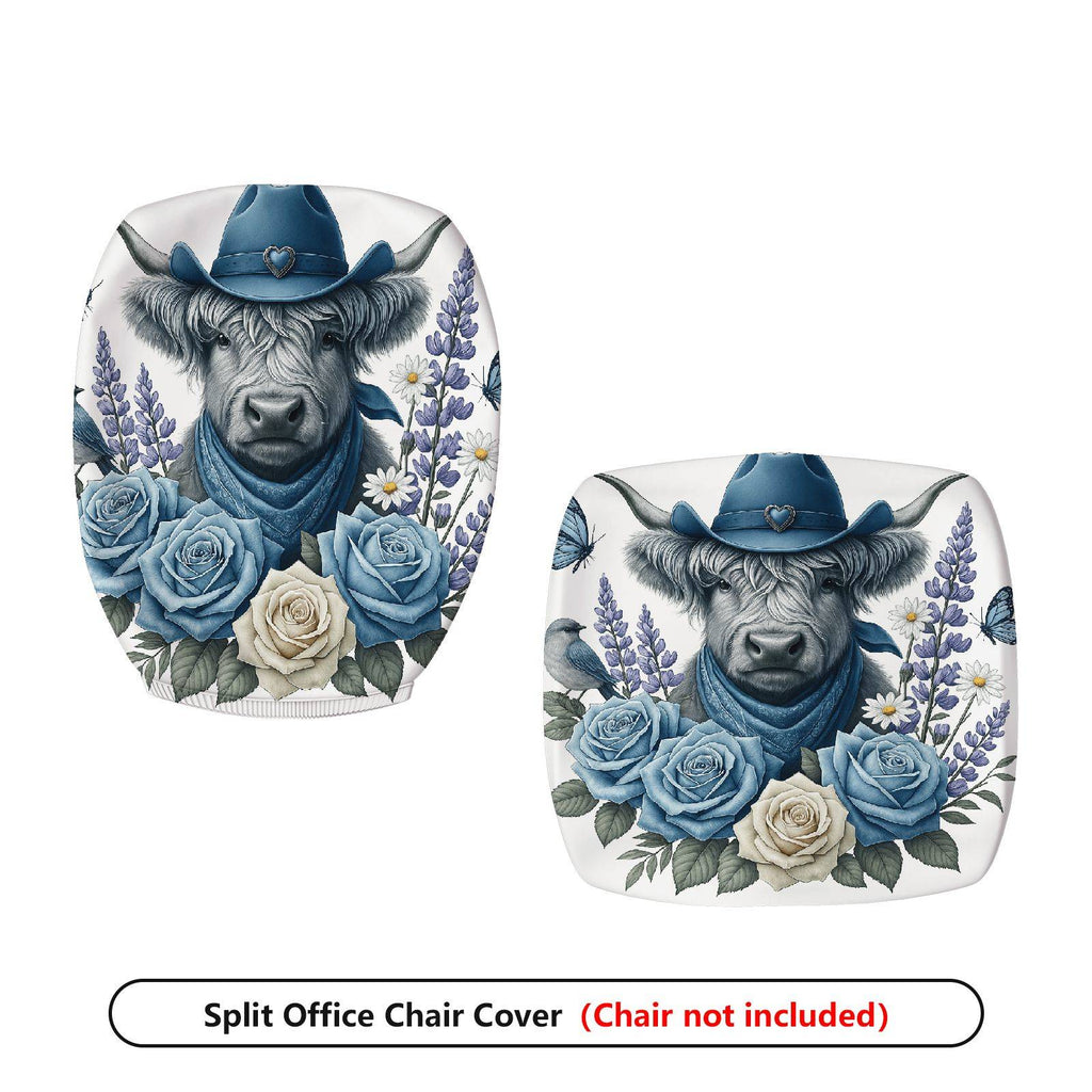 2-Piece Cowboy Blue Floral Animal Farm  Computer Chair Cover Set, Seat and Backrest