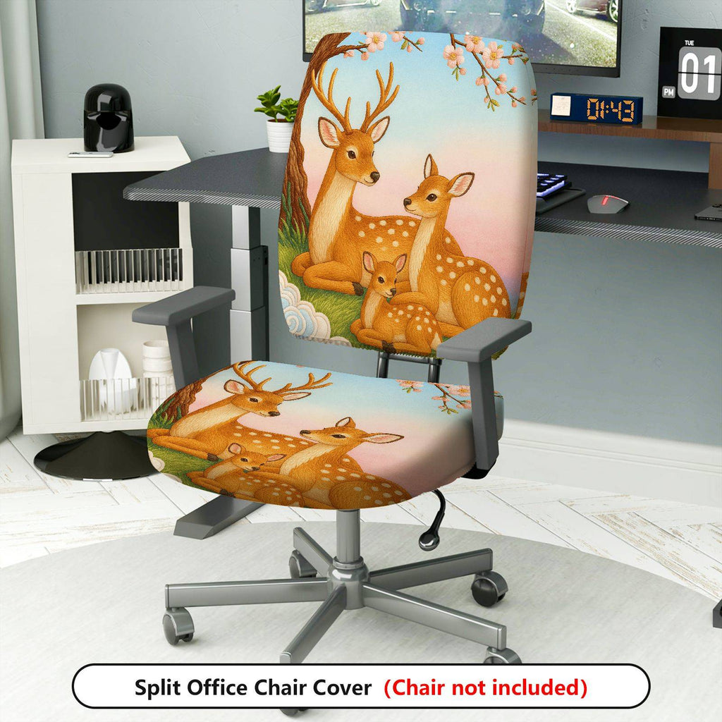 2-Piece Animal Deer Floral Pastoral Spring Festival  Computer Chair Cover Set, Seat and Backrest